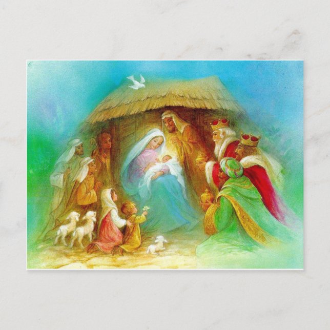 Elegante Krippe, Mary Jesus Joseph Postkarte (Vorderseite)
