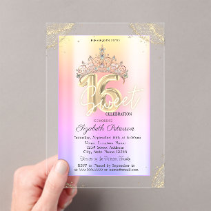 Elegante Krone Farbiger Leoparden-Druck Sweet 16 Acryleinladungen