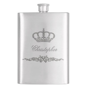 Elegante Krone Prinz König Monogramm Flachmann