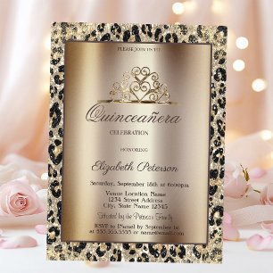 Elegante Kronen-Leoparden-Druck Sweet Quinceañera Einladung