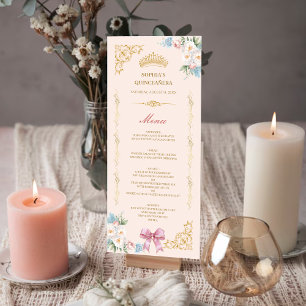 Elegante Kronen-Rosafarbene Schleife Quinceanera I Einladung