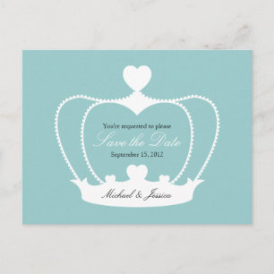 Elegante Kronen-Save the Date Postkarte - Blau
