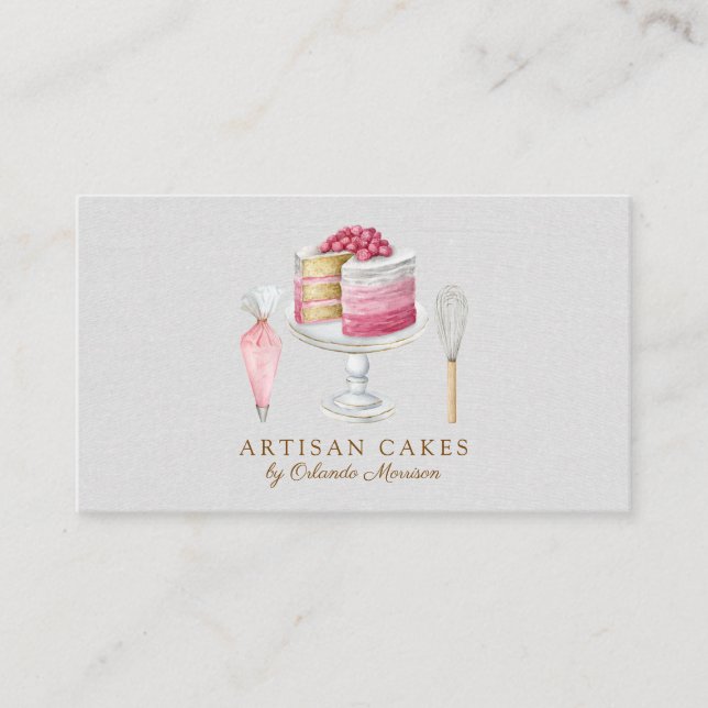 Elegante Kuchenbäckerei Wasserfarben-Kuchen Visitenkarte (Vorderseite)
