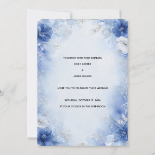 Elegante kühle blaue Aquarell-Blumenhochzeits-Einl Einladung