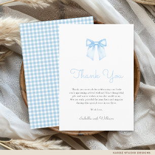 Elegante kühle blaue Bogen-Baby-Party Dankeskarte