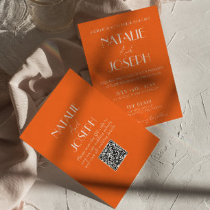 Elegante kühne orange stilvolle QR-Code-Hochzeit Einladung