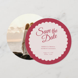 Elegante kühne rosa Schrift gewellte Hochzeitsfoto Save The Date