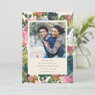 Elegante kühne Wasserfarben-Blumen-Foto-Hochzeit Save The Date