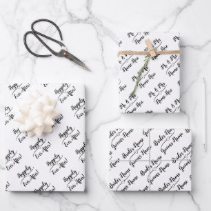 Elegante, kundenspezifische Wunschnamen Schwarz-we Geschenkpapier Set