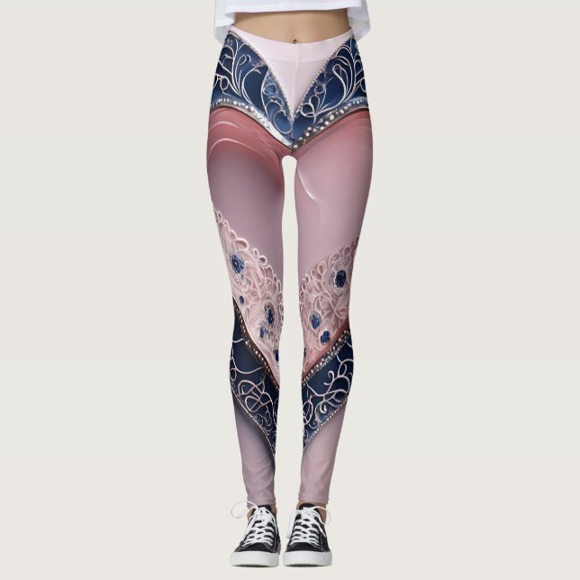 Elegante Kunst Blue & Pink Diamond Moon AI Leggings (Vorderseite)
