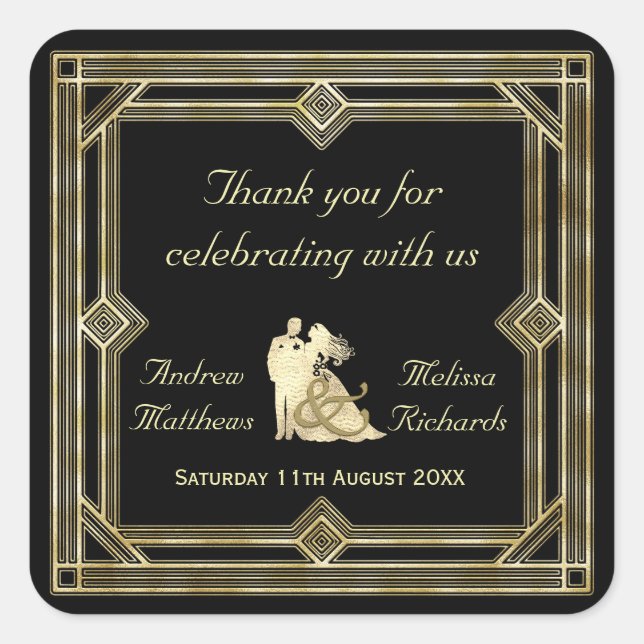 Elegante Kunst, Dichtung und Gastgeschenk Hochzeit Quadratischer Aufkleber (Vorderseite)