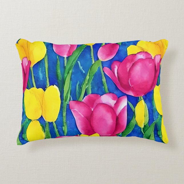 Elegante künstlerische Aquarellkunst Tulpen Blau G Dekokissen (Vorderseite)