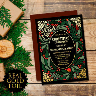 Elegante künstlerische florale Blätter Weihnachtsf Folieneinladung