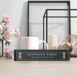 Elegante Kupfer Ananas & Smoky Black Namensplakette