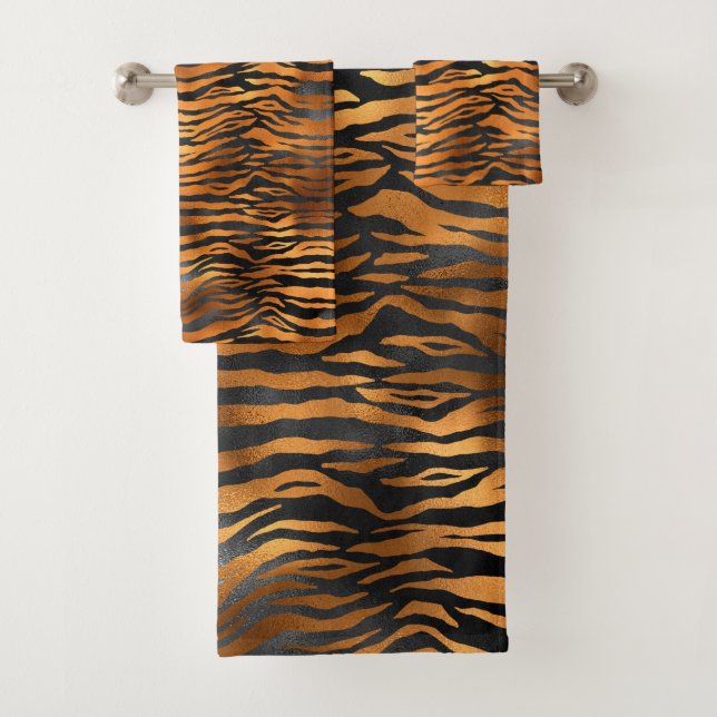 Elegante Kupfer Black Tiger Animal Print Badhandtuch Set (Insitu)