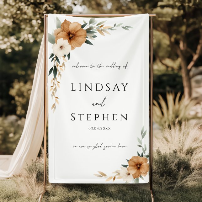 Elegante Kupfer-Erde-weiße Hochzeit Banner (Elegant Monogram Copper Earthy White Wedding Banner)