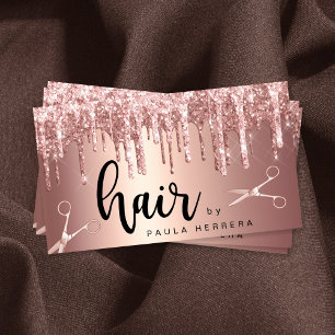 Elegante Kupfer Rose Gold Glitzer Tropfen Haarstyl Visitenkarte