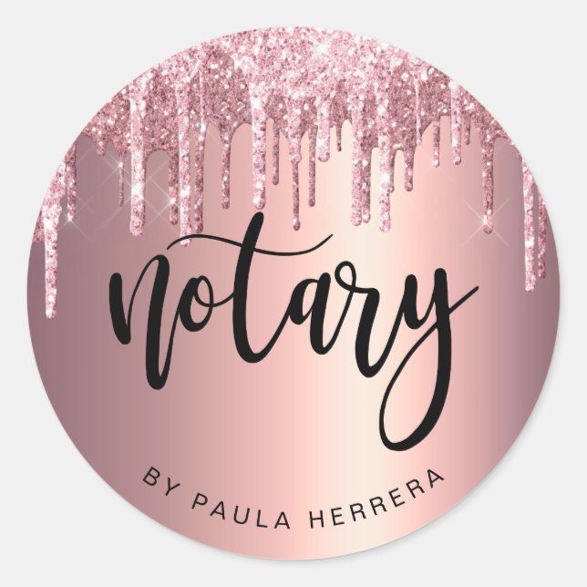 Elegante Kupfer Rose Gold Glitzer Tropfen notariel Runder Aufkleber (Vorderseite)