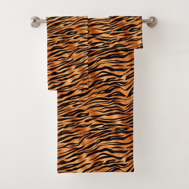 Elegante Kupfer Tiger Animal Print Badhandtuch Set (Insitu)