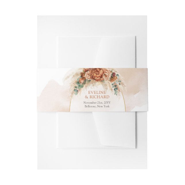 Elegante Kupfer- und bordeauxfarbene Blume Grünpfl Einladungsbanderole (Vorderseite Beispiel)