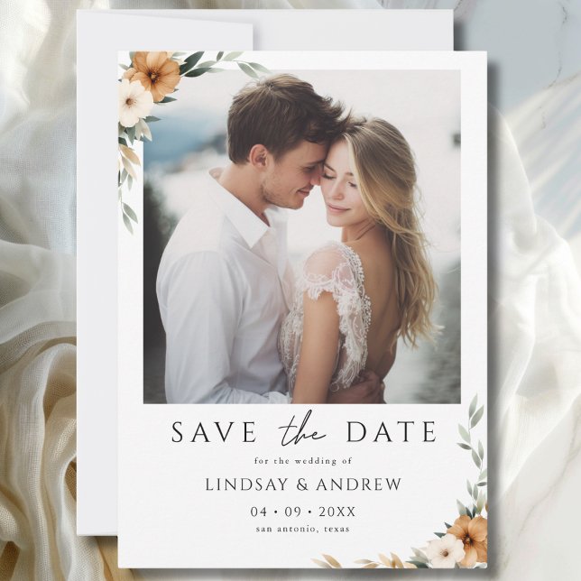 Elegante Kupferfarbene Erdig Botanische Fotografie Save The Date (Elegant Copper Earthy Botanical Photo Save The Date)