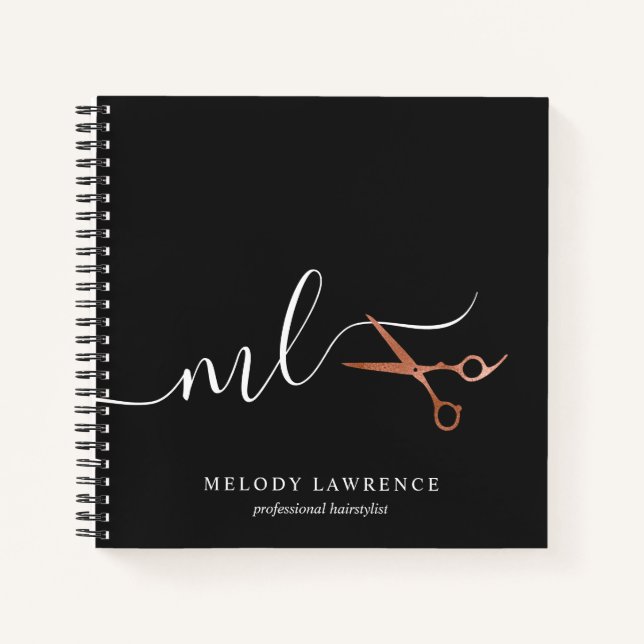 Elegante Kupferschere aus Rose Notizbuch (Vorderseite)