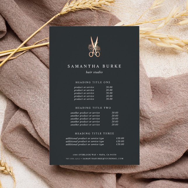 Elegante Kupferschere | Salon Pricing & Services Flyer (Von Creator hochgeladen)