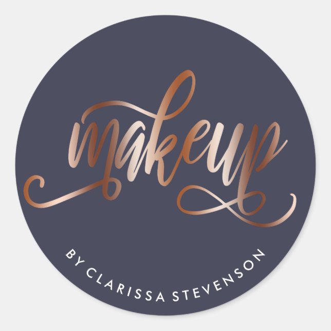 Elegante Kupferschminke-Rose Gold & Marineblau Runder Aufkleber (Vorderseite)