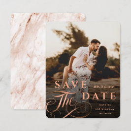 Elegante Kupfertypografie mit Marmorrücken-Foto Save The Date