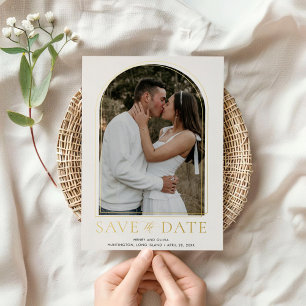 Elegante Kuppelform Foto Save-the-Date Echtgold Folieneinladung