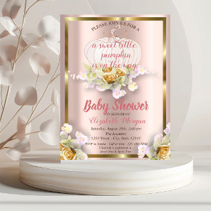 Elegante Kürbis-, Blumen-, Gold-Babyparty-Einladun Einladung