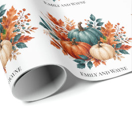 Elegante Kürbis-Hochzeitsnamen in Rostrot und Türk Geschenkpapier