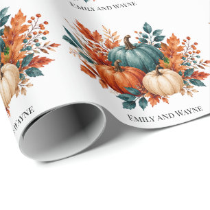 Elegante Kürbis-Hochzeitsnamen in Rostrot und Türk Geschenkpapier