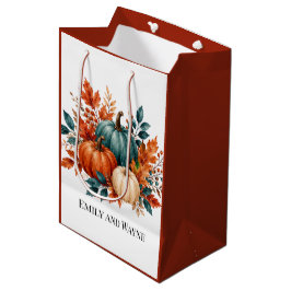 Elegante Kürbis-Hochzeitsnamen in Rostrot und Türk Mittlere Geschenktüte