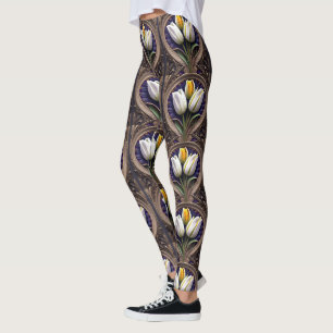 Elegante Kurven: Weiße Tulpe im Art Nouveau Design Leggings