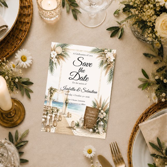Elegante Küsten-Boho-Romantik-Hochzeit Save The Date (Von Creator hochgeladen)