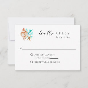 Elegante Küsten-Muschel-Aquarell-Strandhochzeit RSVP Karte