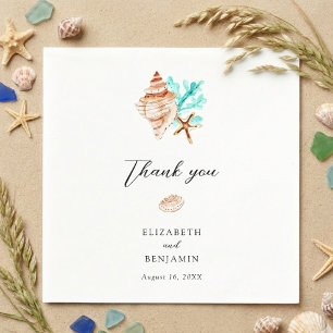 Elegante Küsten-Muschel-Minimal-Hochzeit am Strand Serviette