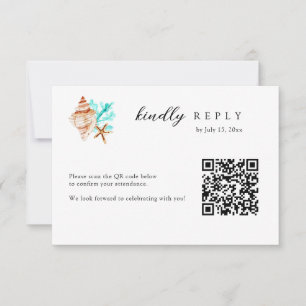 Elegante Küsten-Muschel-QR-Code-Strandhochzeit RSVP Karte