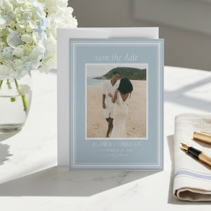 Elegante Küstenblaue Moderne Hochzeitsfotos Save The Date