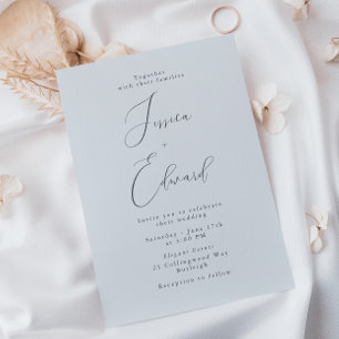 Elegante Küstenmeer-Nebel Blue Script Hochzeit Einladung