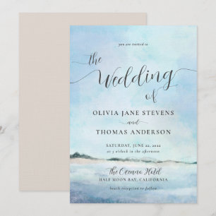 Elegante Küstenwasserwelt Elopement Beach Hochzeit Einladung