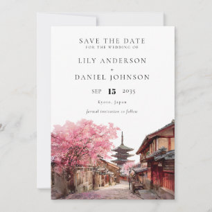 Elegante Kyoto Japan Aquarell-Hochzeit Save The Date