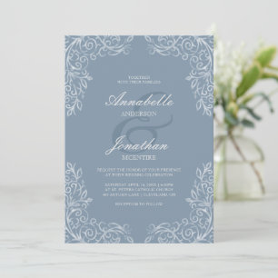 Elegante Lace Dusty Blue Scroll Hochzeit Einladung