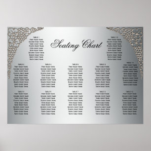 Elegante Lacework Silver Wedding Reception Sitzpla Poster