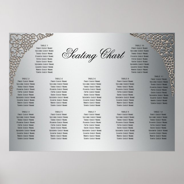 Elegante Lacework Silver Wedding Reception Sitzpla Poster (Vorne)