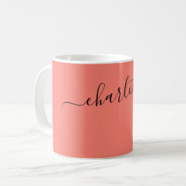 Elegante Lachsfarbe Moderner Name Personalisiert Kaffeetasse