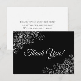 Elegante Lacy Silver & Black Simple Wedding Dankeskarte