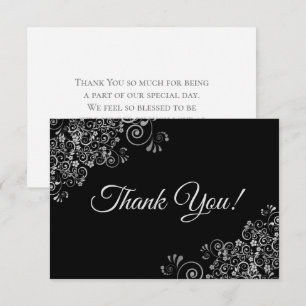 Elegante Lacy Silver & Black Simple Wedding Dankeskarte