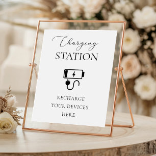 Elegante Ladestation Hochzeitsschild mit Kalligraf Poster